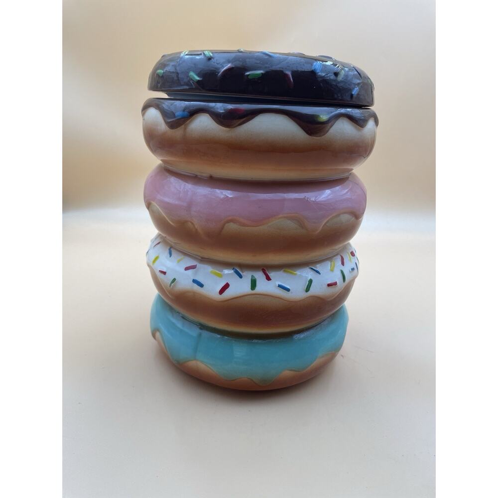 World Market Ceramic Stacked Donuts Cookie Jar Sprinkles Chocolate Vanilla